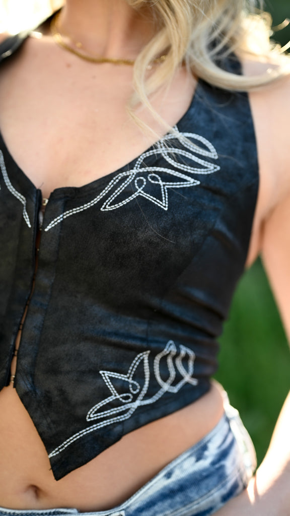 Boot Stitch Black Halter Top