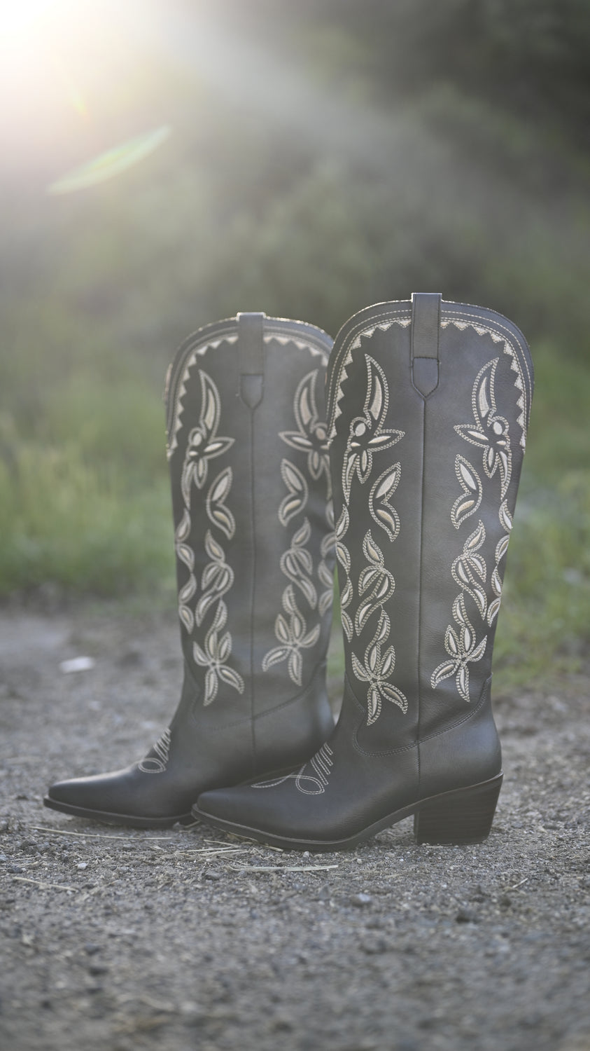 Nora Black & Cream Stitch Boots