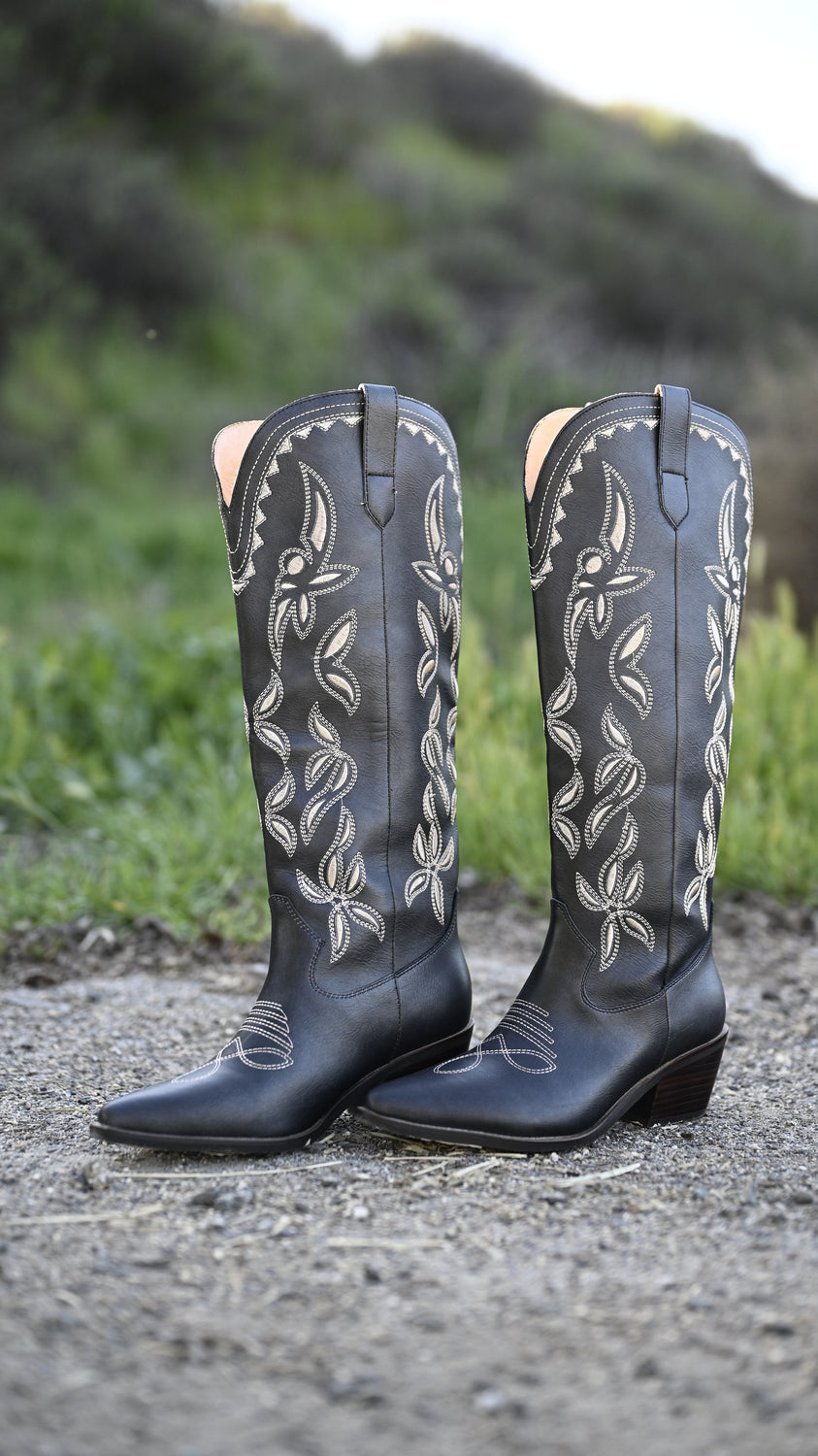 Nora Black & Cream Stitch Boots