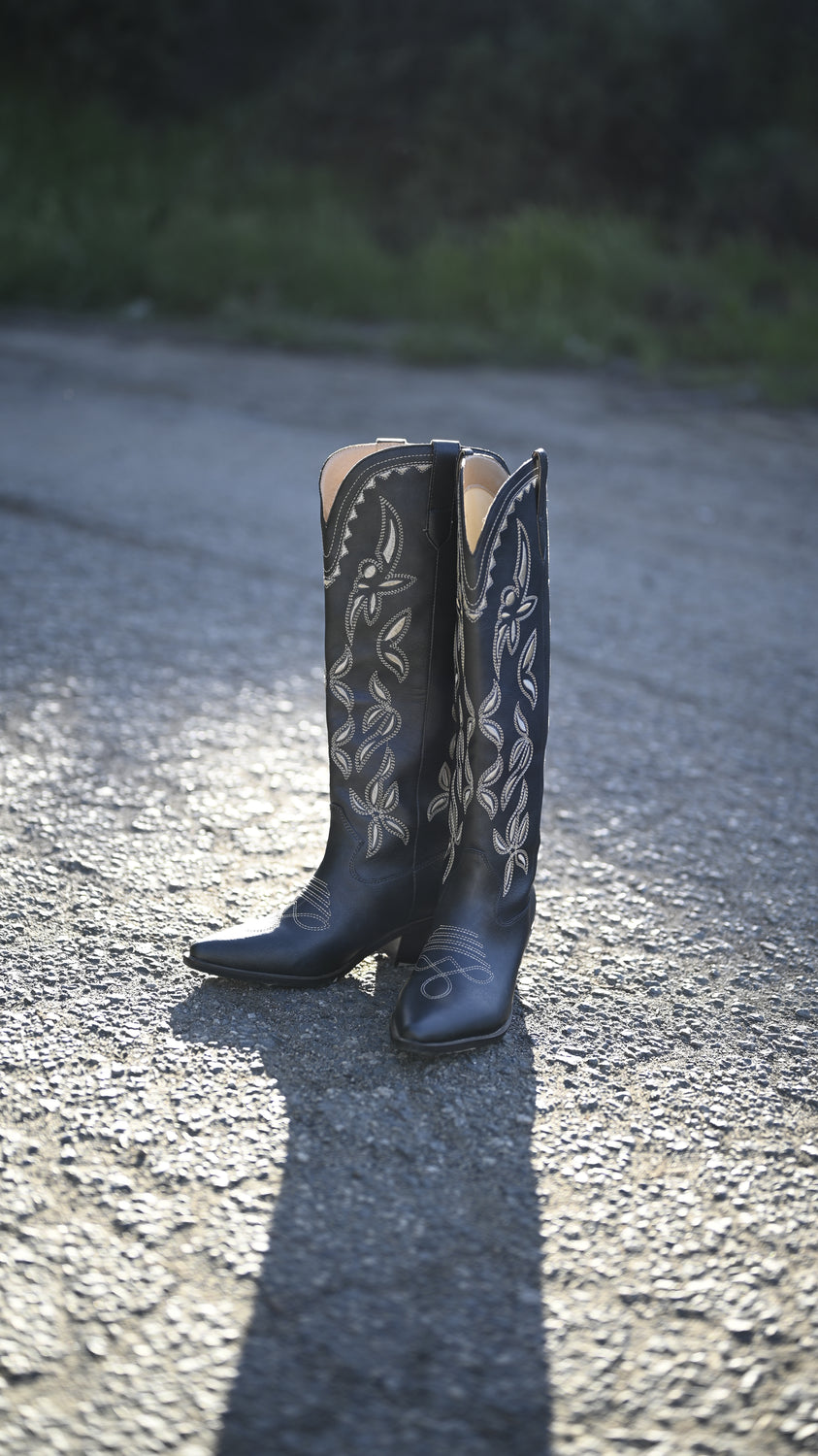 Nora Black & Cream Stitch Boots