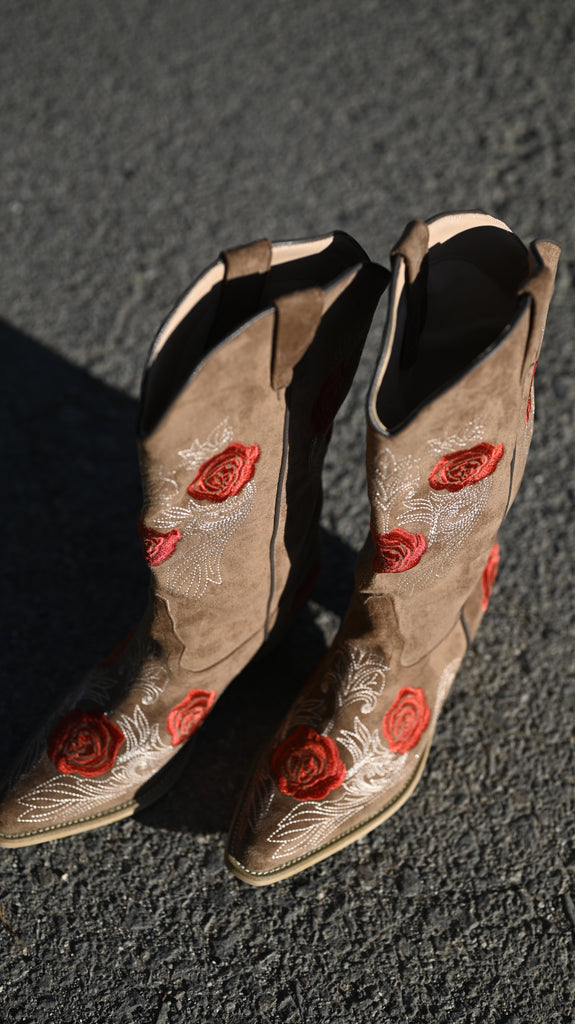 Tan Rose Embroidered Boot