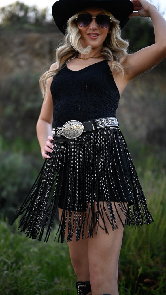 Black Sparkle Fringe Shorts