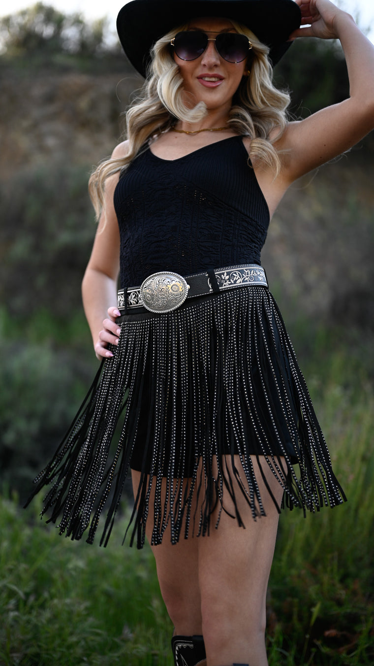 Black Sparkle Fringe Shorts