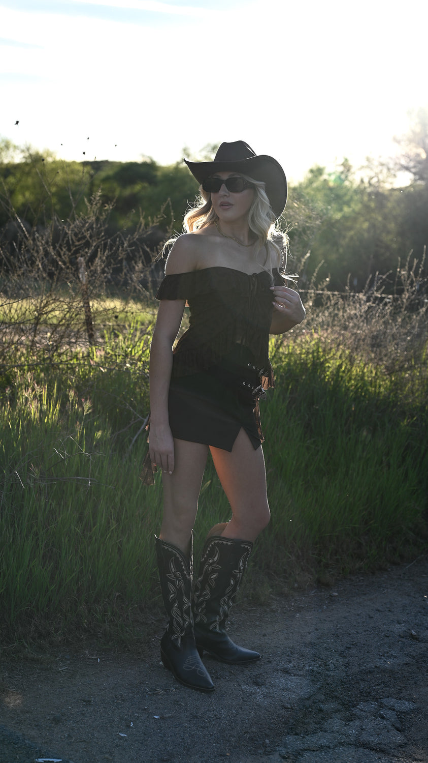 Double Buckle Black Mini Skirt