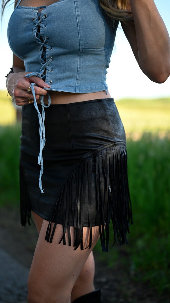 Mini Black Fringe Skirt