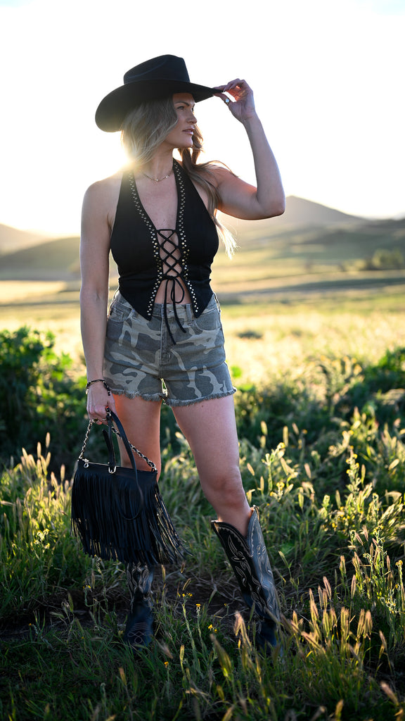 Bronze Studded Tie Up Top