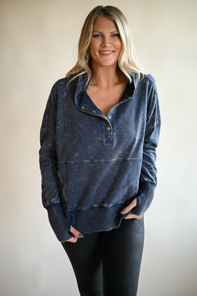 Navy Mineral Wash Pullover