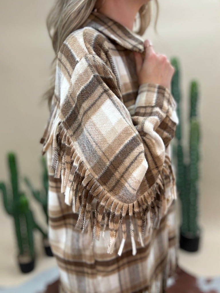 Harvest Plaid Fringe Coat
