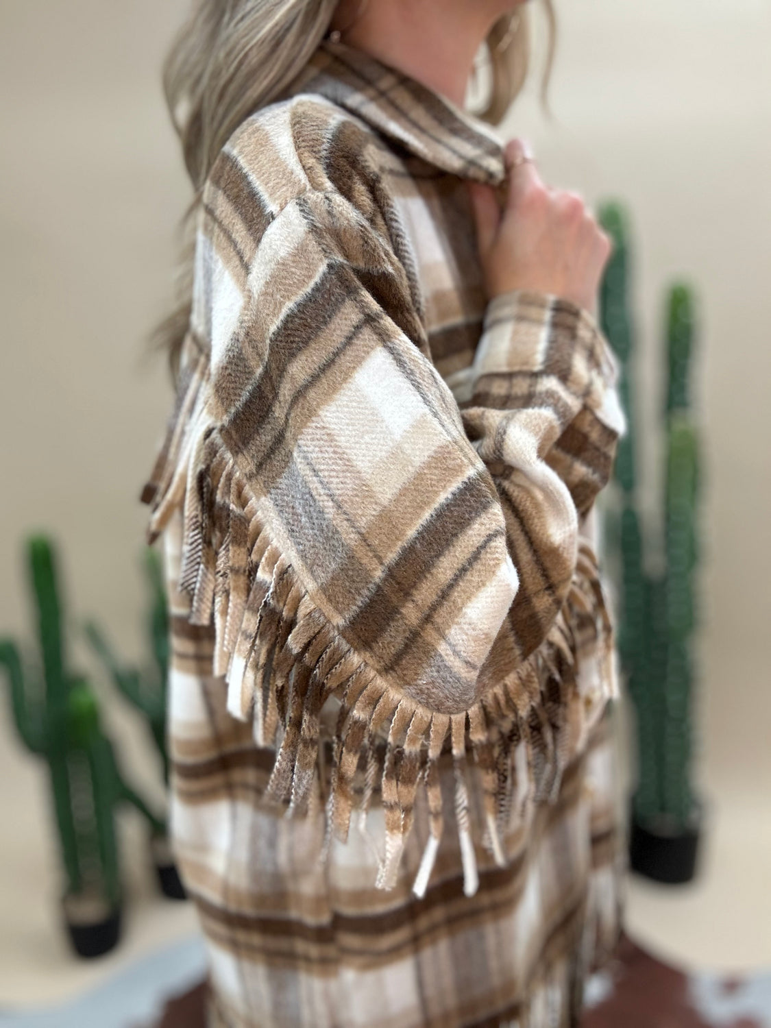 Harvest Plaid Fringe Coat
