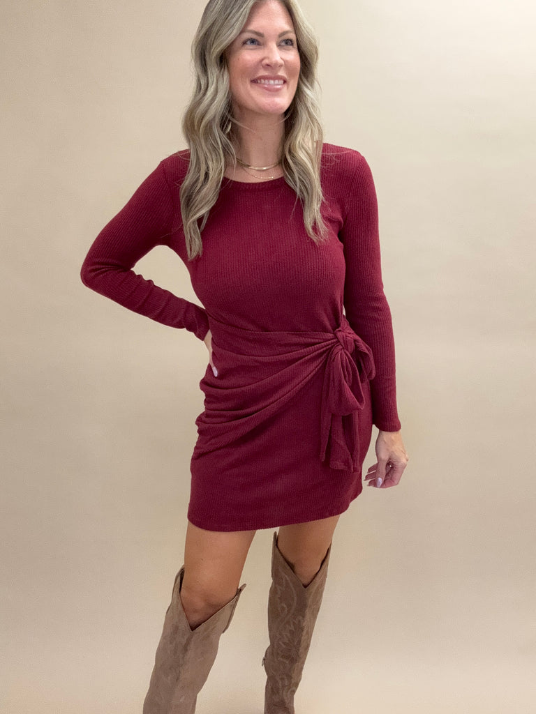 Wrapped Up Wine Sweater Dress