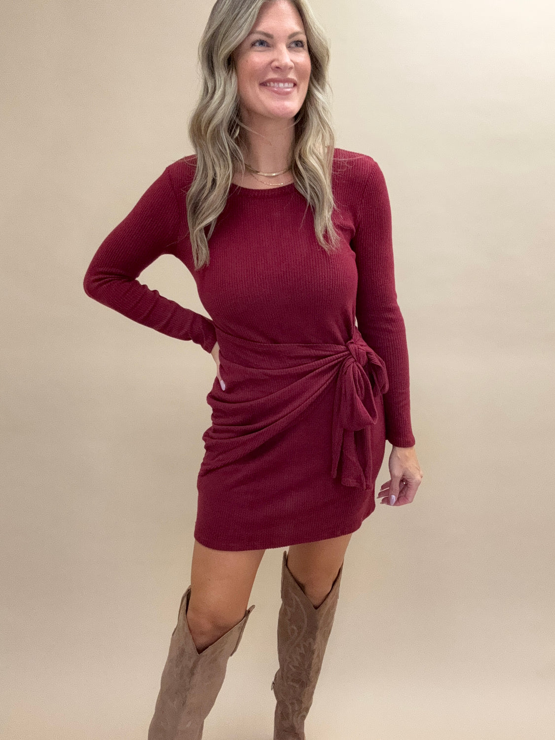 Wrapped Up Wine Sweater Dress