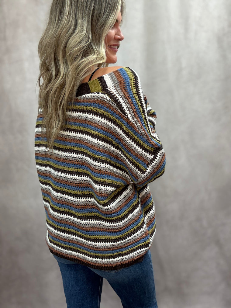 Multi Color Striped Button Down Cardigan