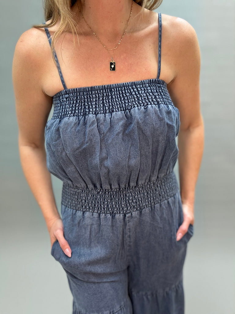 Tiered Tencel Denim Jumpsuit