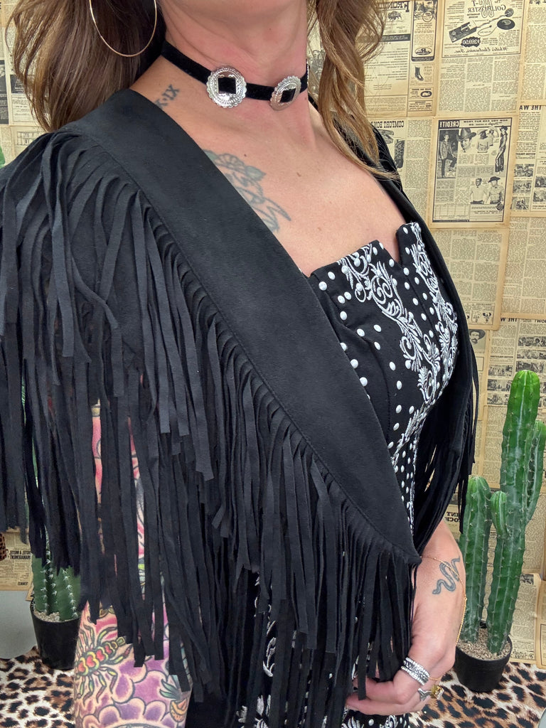 Monaco Black Fringe Shawl