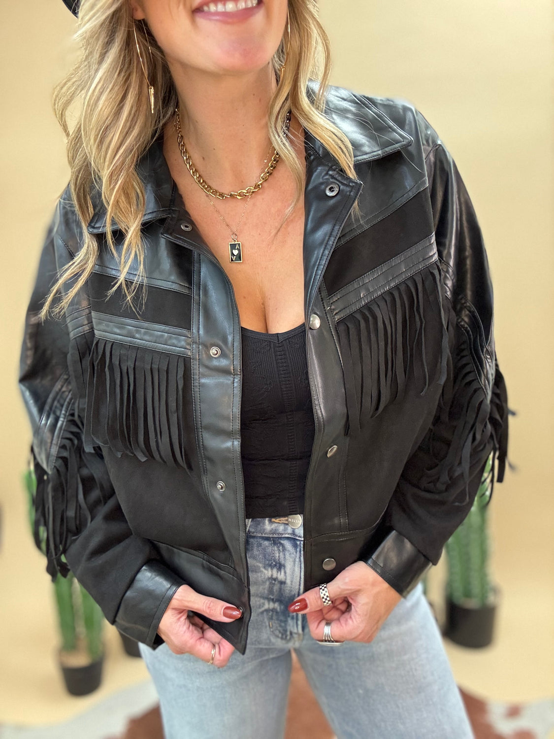 Danica Faux Leather Fringe Jacket