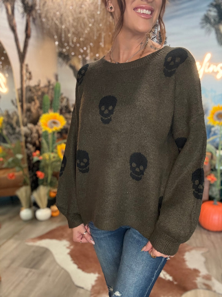 Olive Skull Sweater
