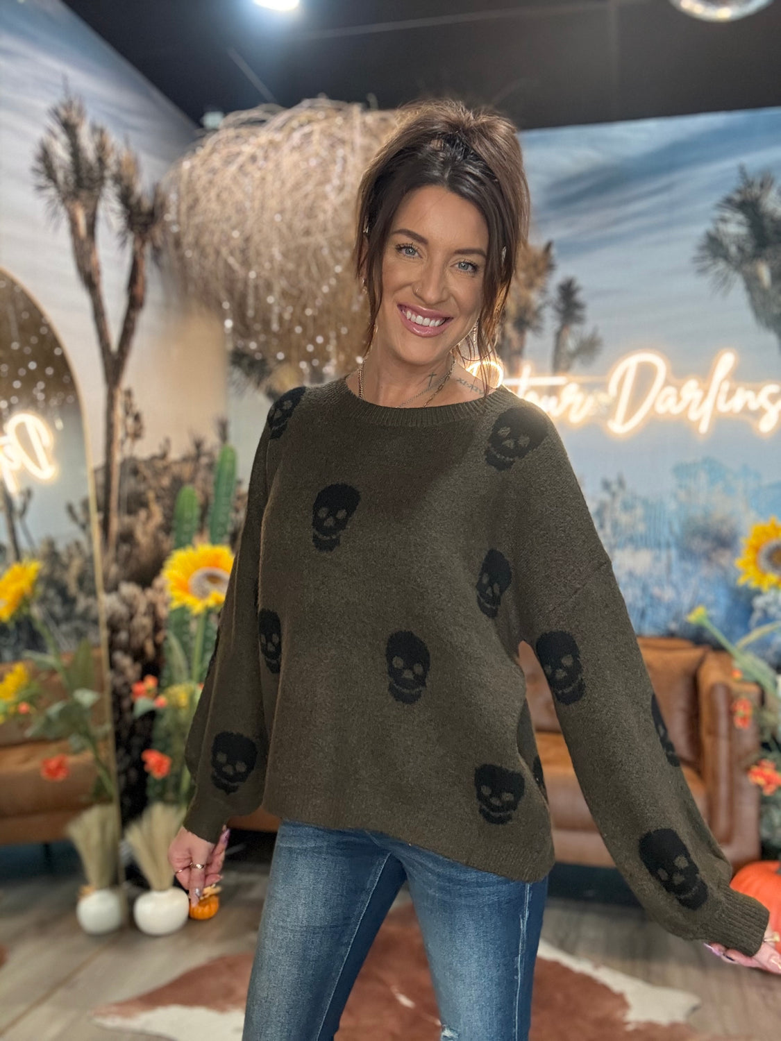 Olive Skull Sweater
