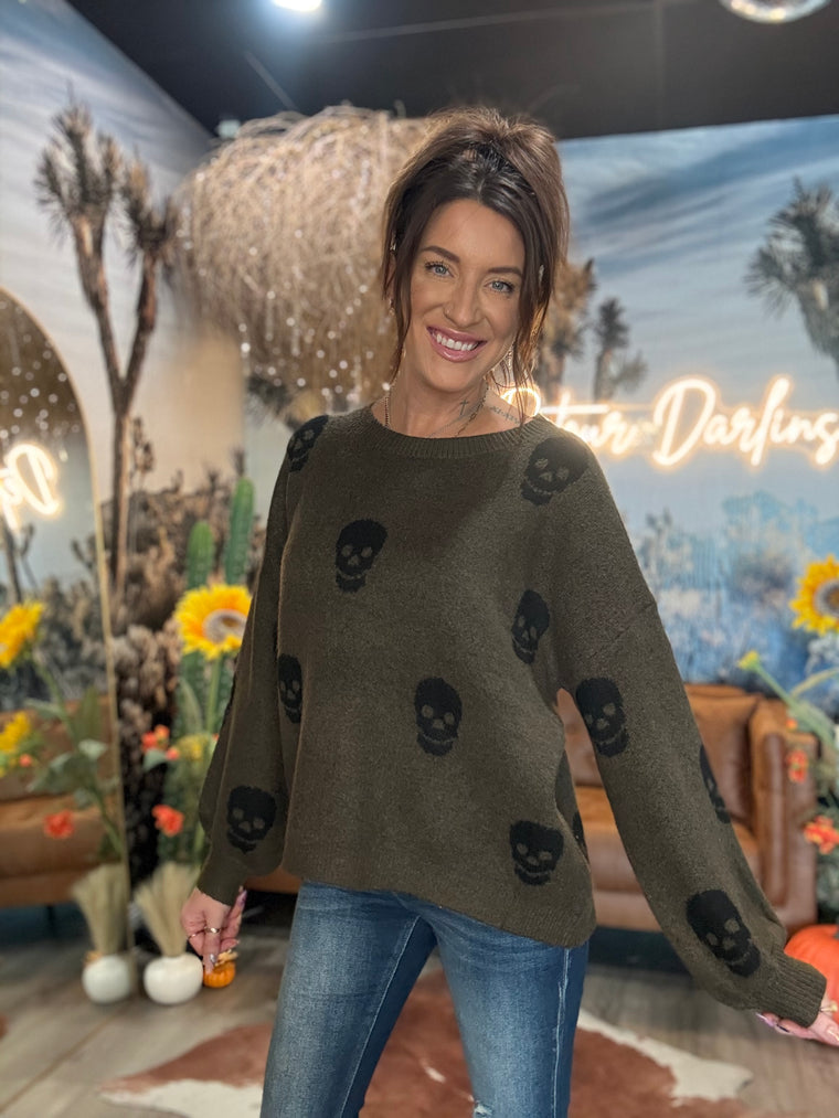 Olive Skull Sweater