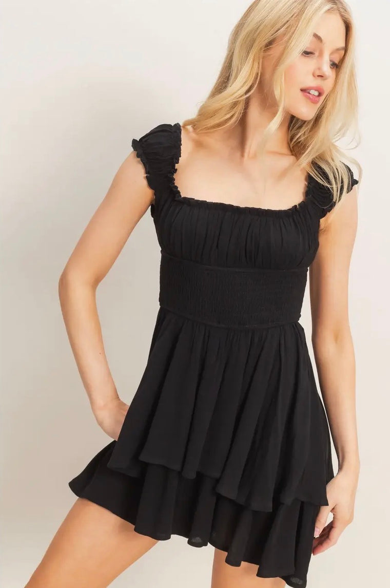 Eden Ruffle Cap Sleeve Black Romper