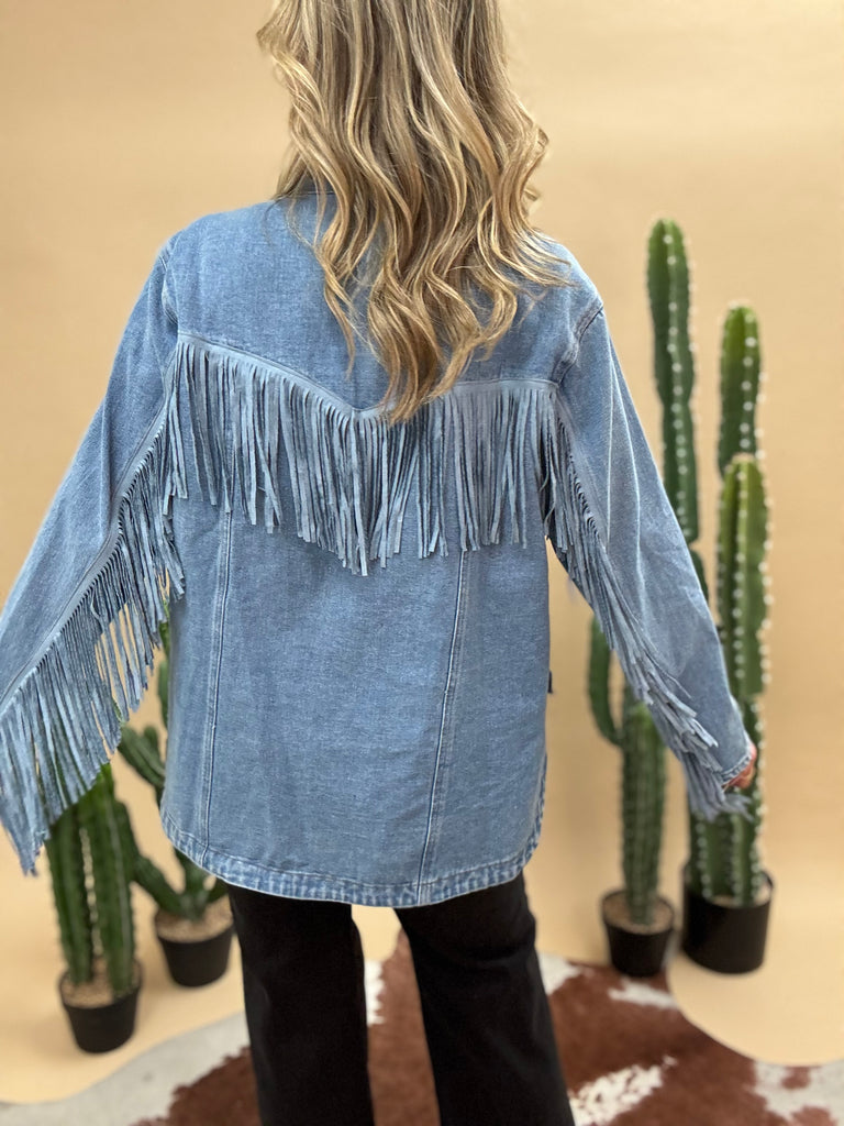 Mystic Denim Fringe Coat