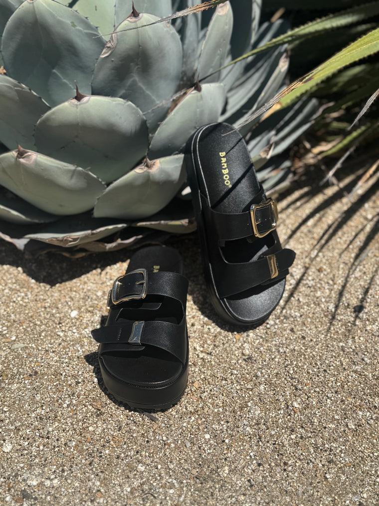 Isabella Black & Gold Platform Sandal