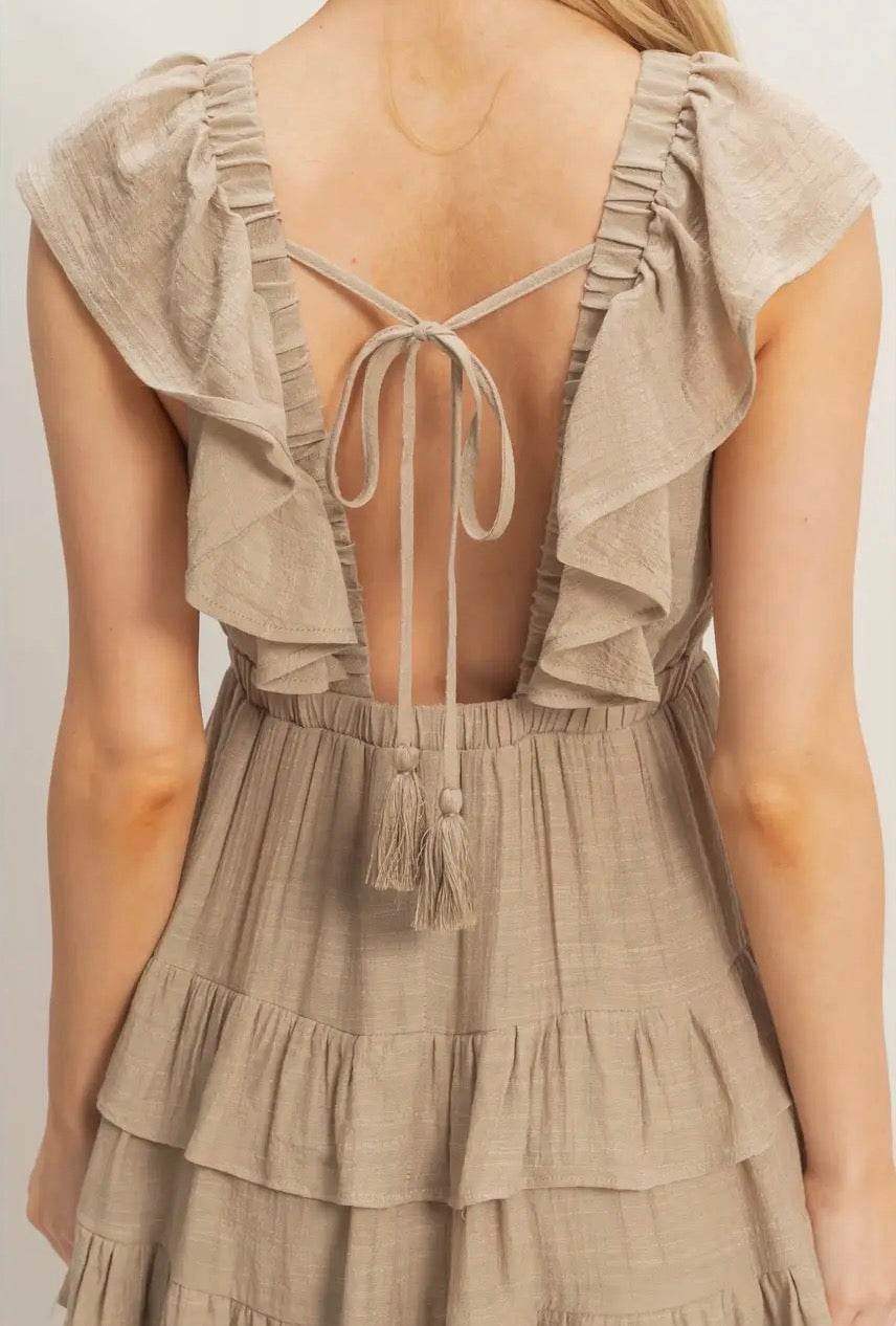 Evelyn Taupe Ruffle Dress