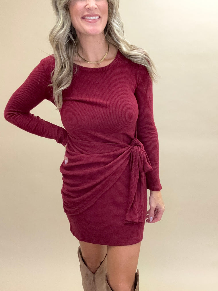 Wrapped Up Wine Sweater Dress