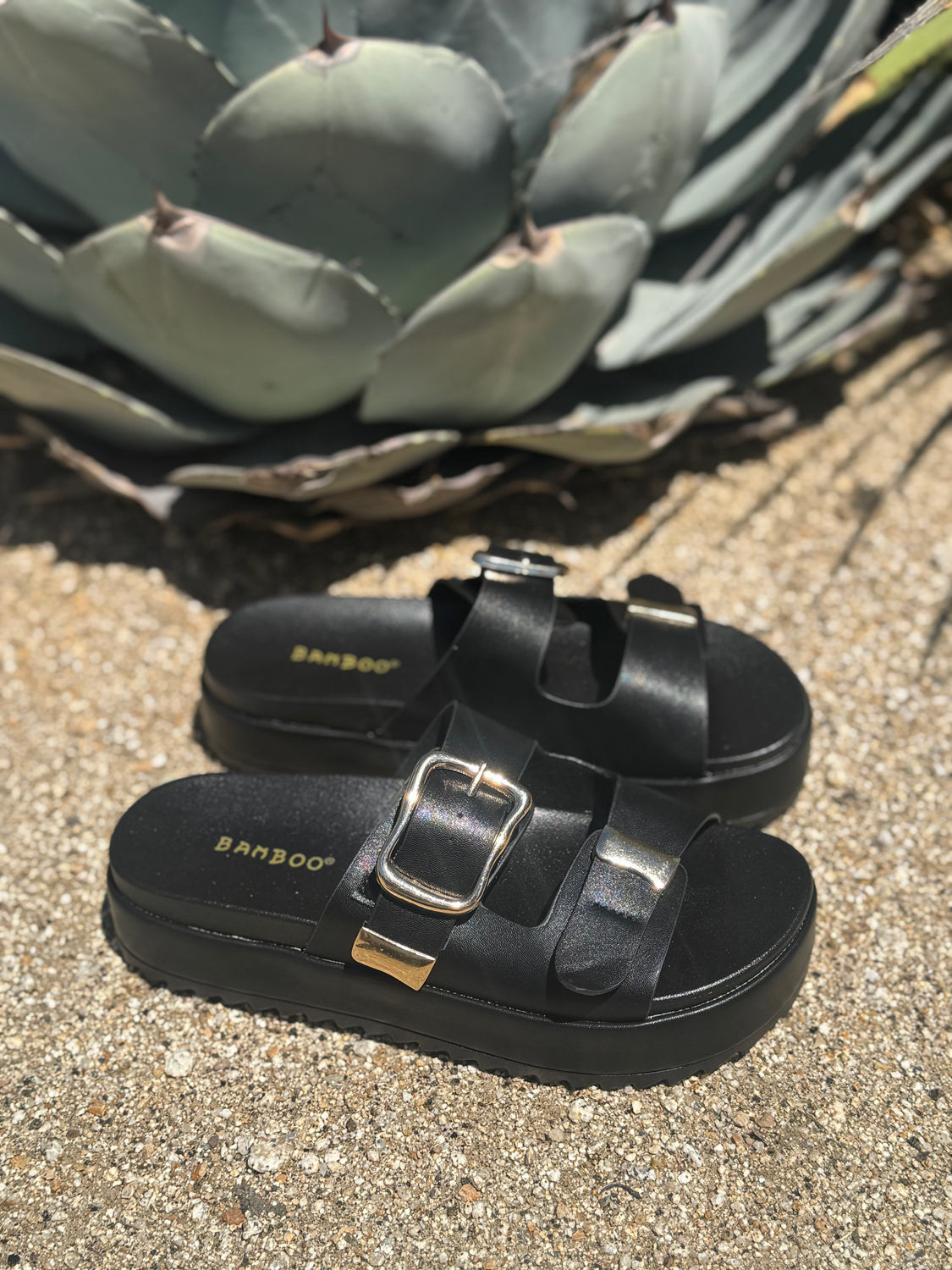 Isabella Black & Gold Platform Sandal