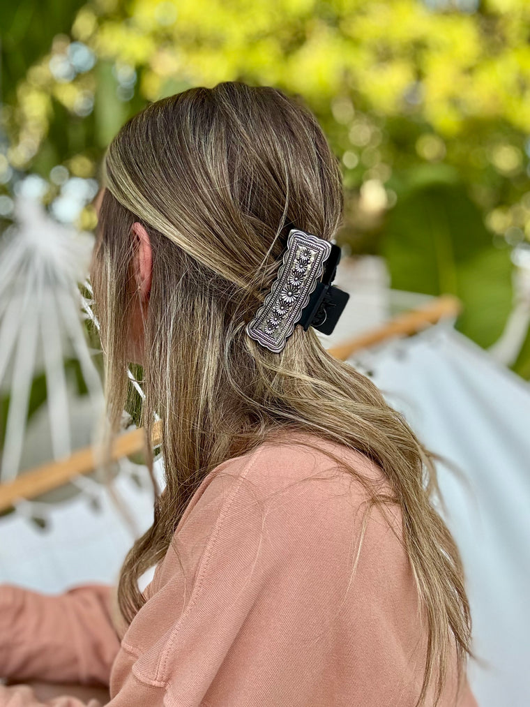 Silver Tooled Hair Clip