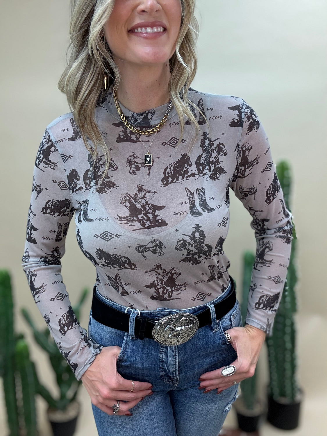 Old West Gray Mesh Long Sleeve