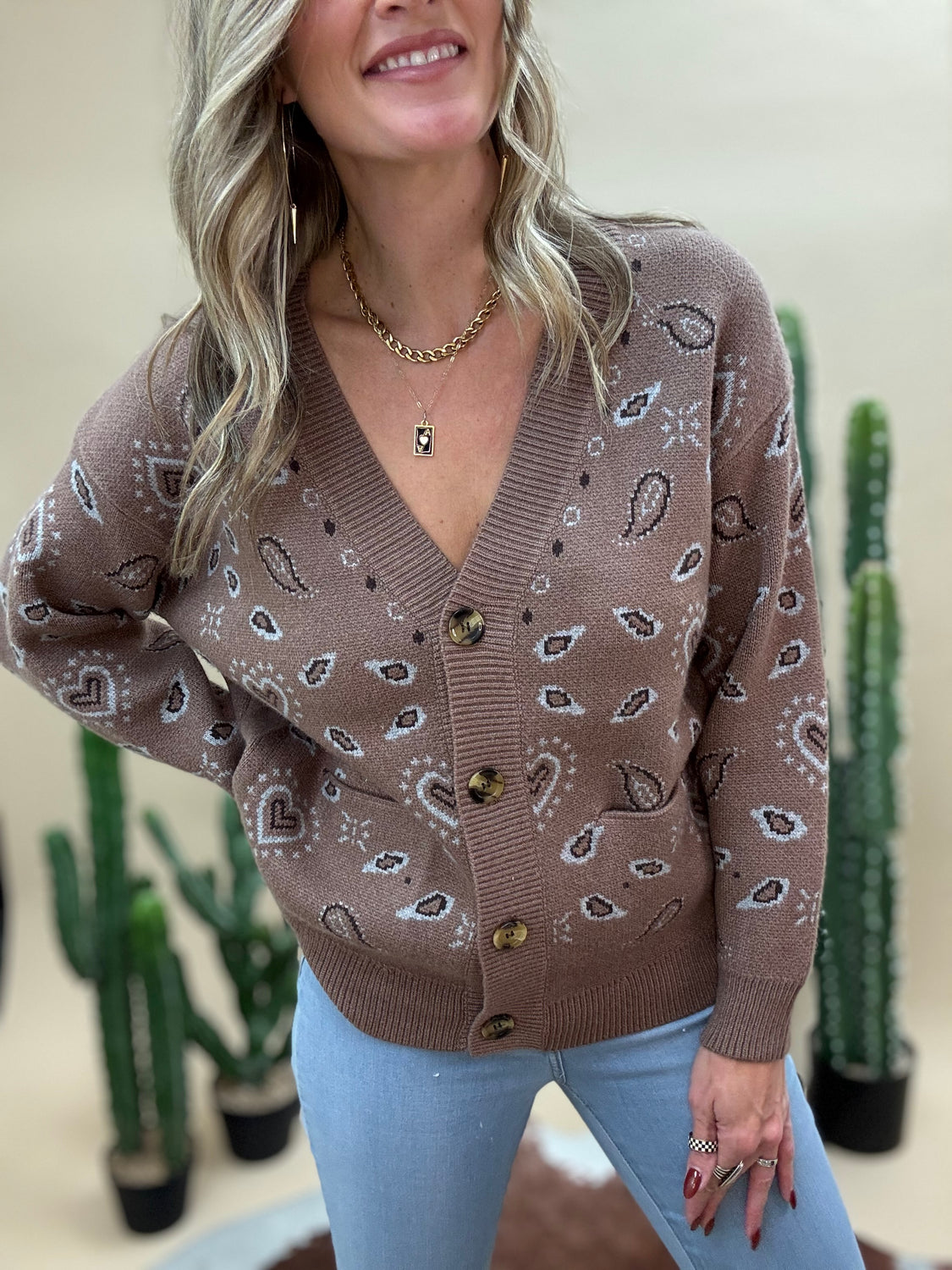 Bandana Button Down Cardigan