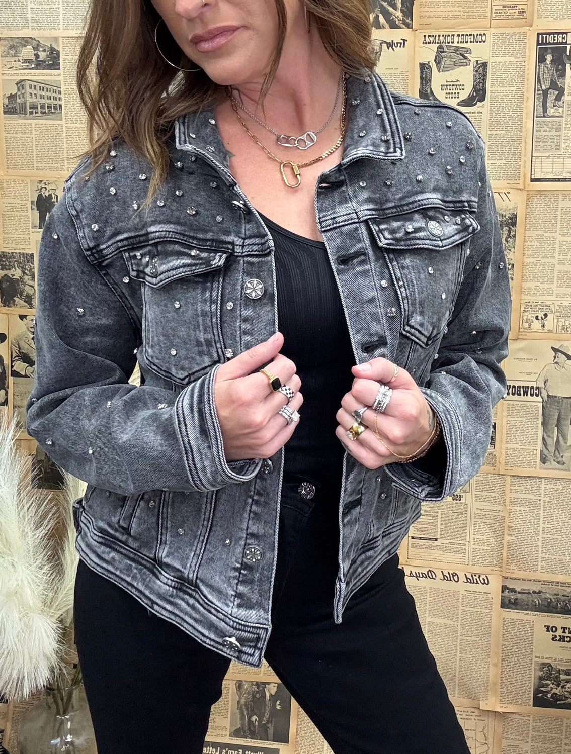 Embellished Grey Denim Jacket