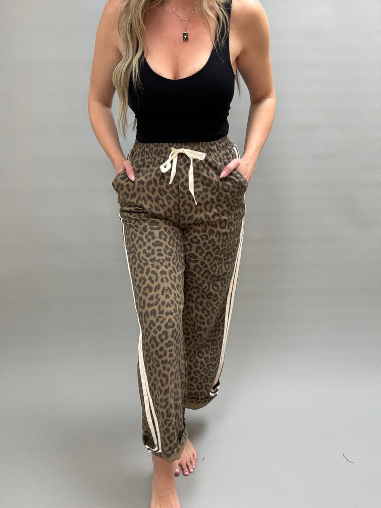 Leopard Cream Stripe Track Pants