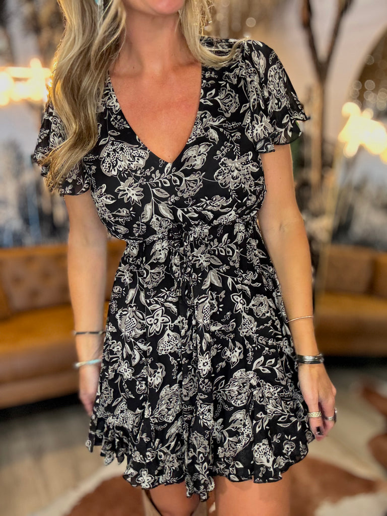 Bordeaux Black Rose Ruffle Dress