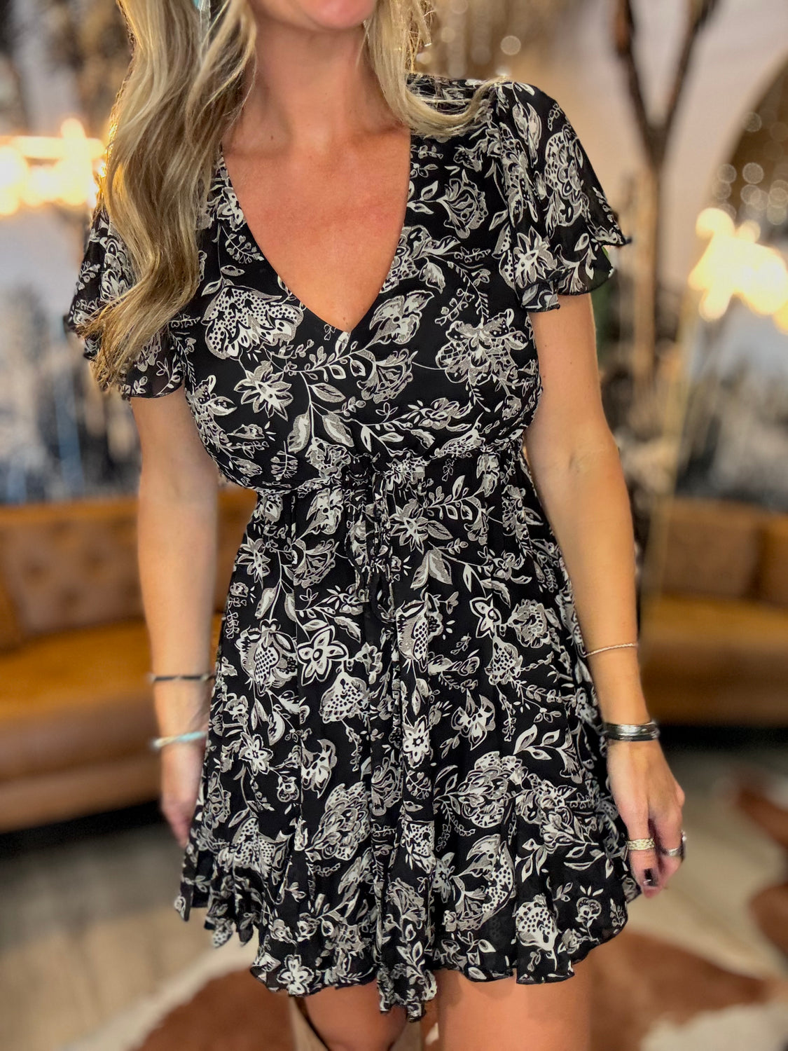Bordeaux Black Rose Ruffle Dress