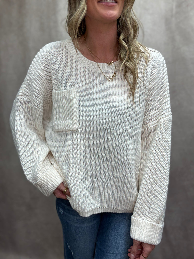 Swiss Coffee Patch Pocket Sweater