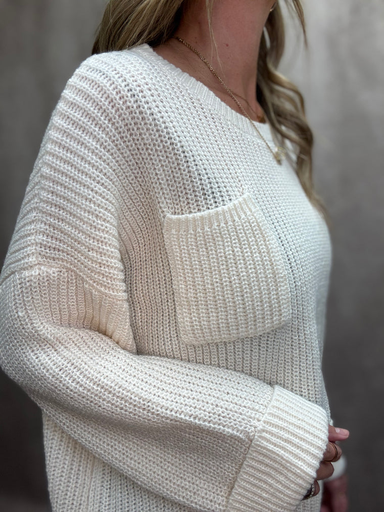 Swiss Coffee Patch Pocket Sweater