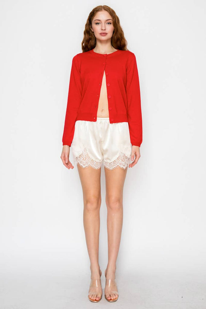 Satin Lace Trim Lounge Shorts