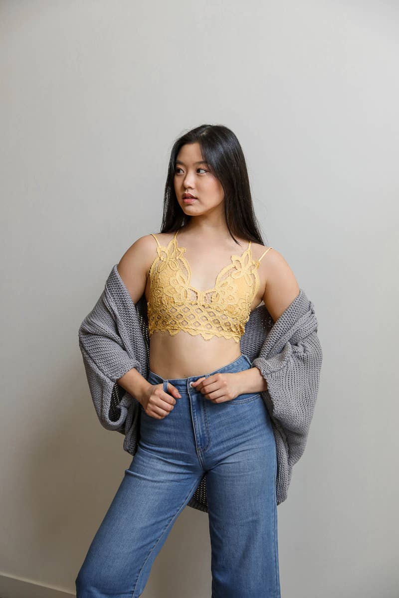 Padded Crochet Lace Longline Bralette