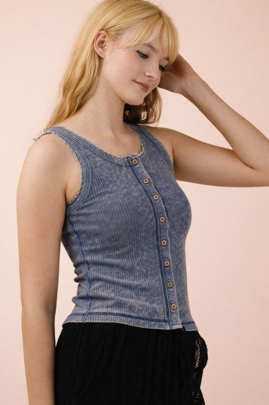 Lace Trimmed Henley Tank