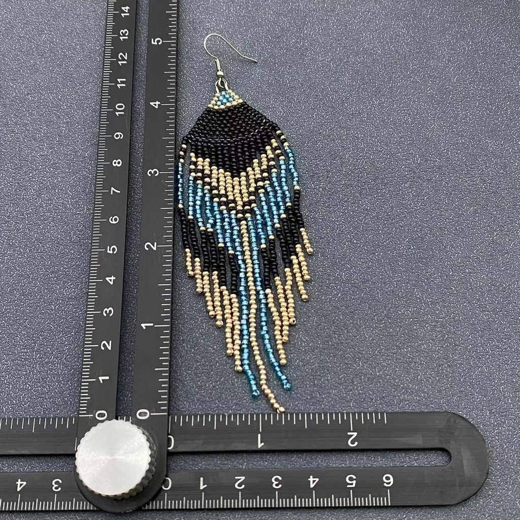 Turquoise Seed Beads Fringe Earrings