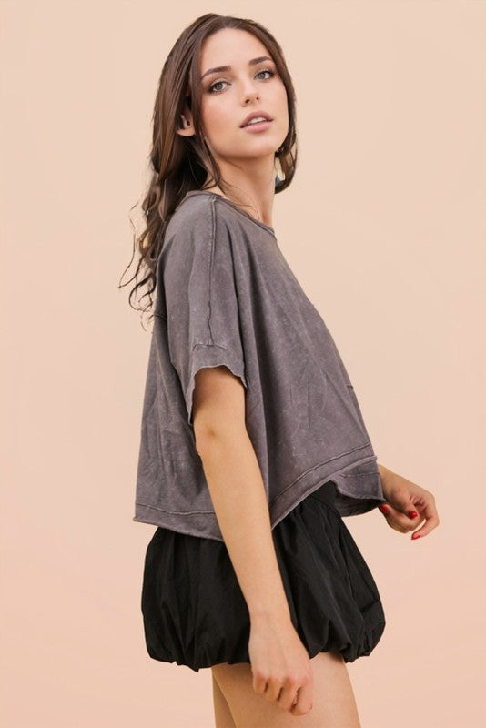Mineral Washed Black Crop Tee