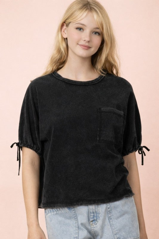 Charcoal Washed Tie Sleeve Tee