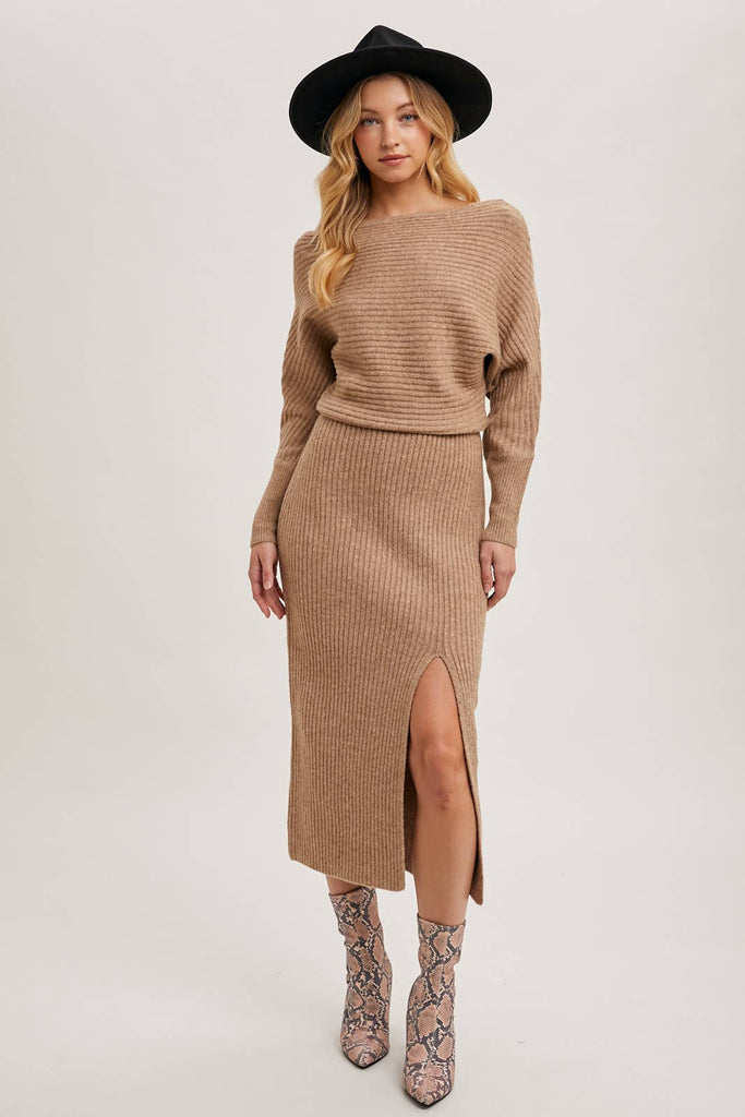 Cold Shoulder Oatmeal Sweater Dress