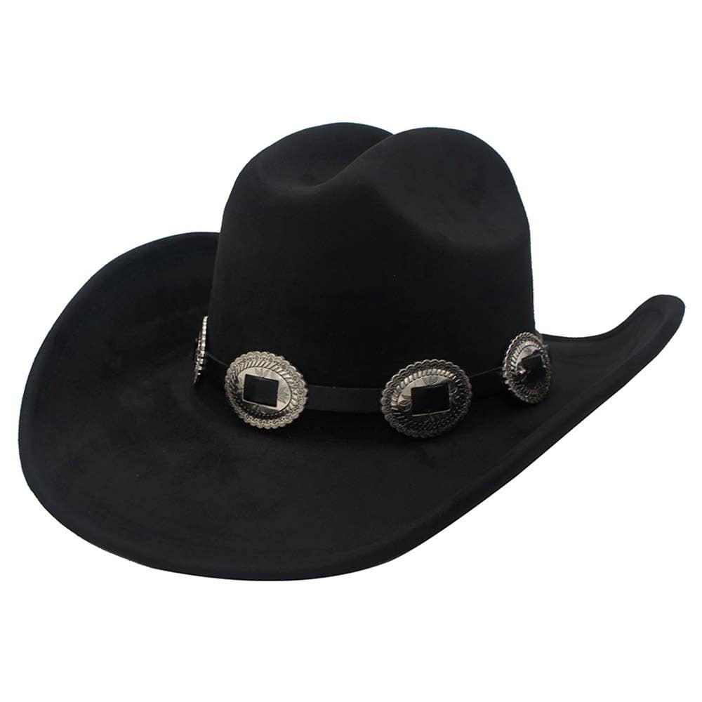 Black Concho Belted Cowboy Hat