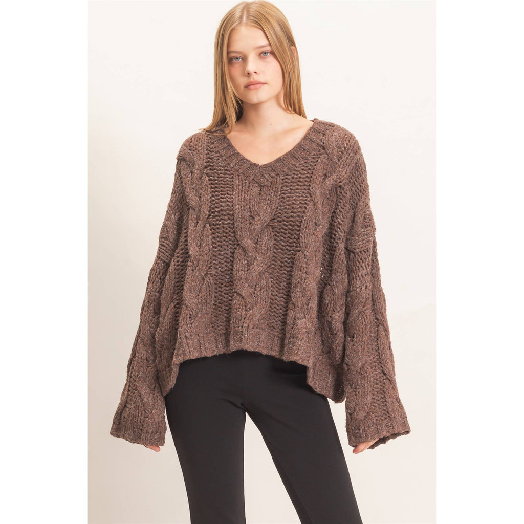Coco Cable Knit V-Neck Sweater