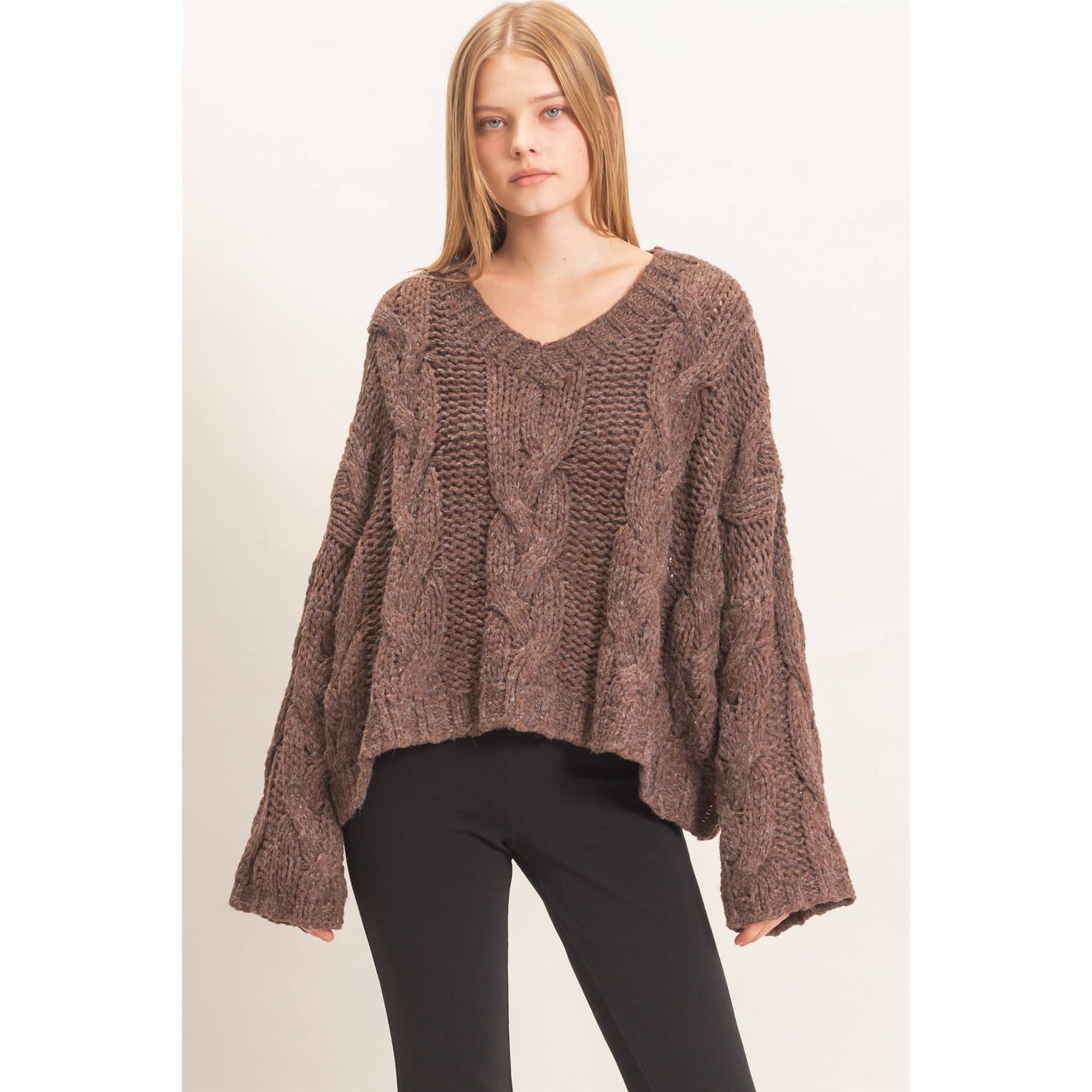 Coco Cable Knit V-Neck Sweater