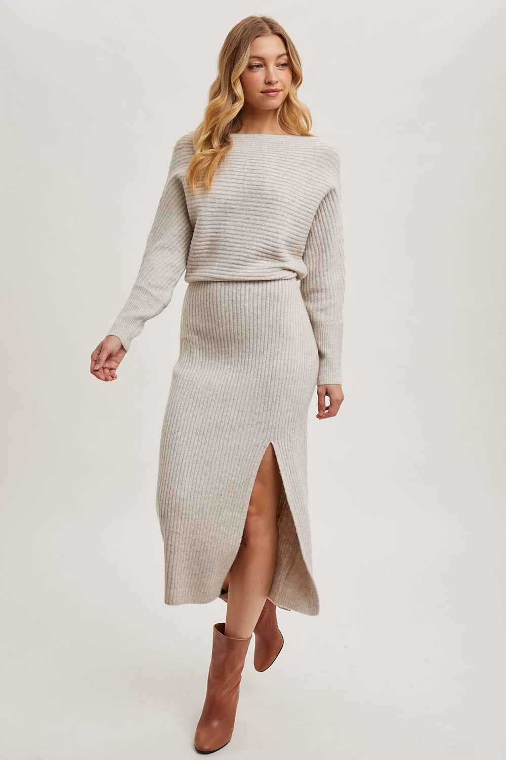 Cold Shoulder Oatmeal Sweater Dress