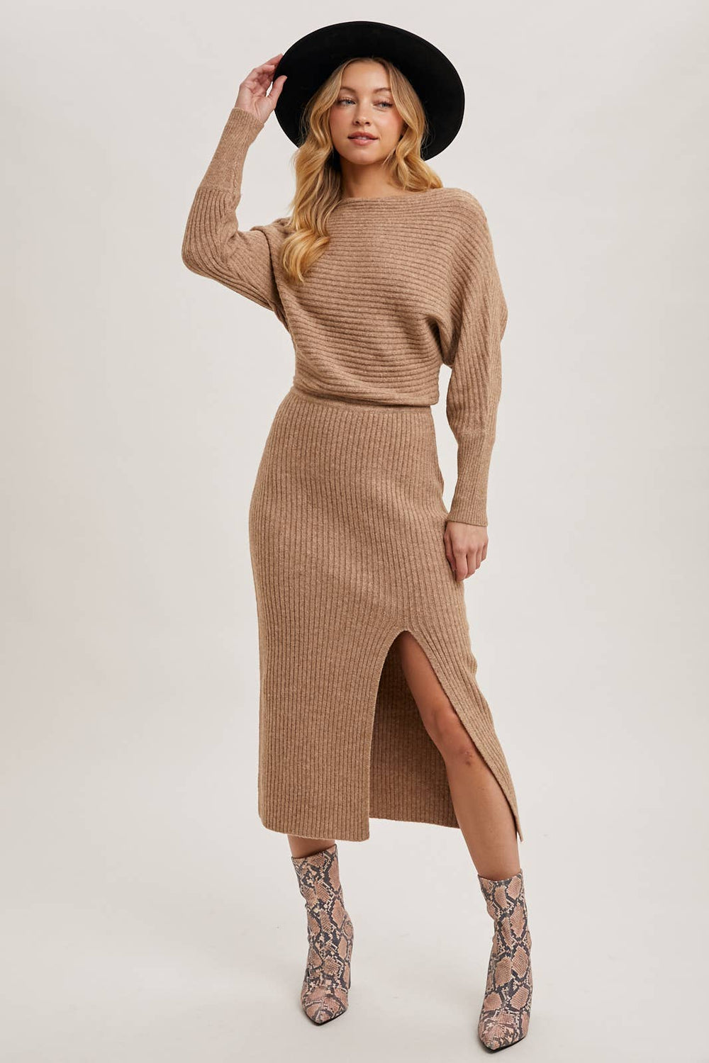 Cold Shoulder Oatmeal Sweater Dress
