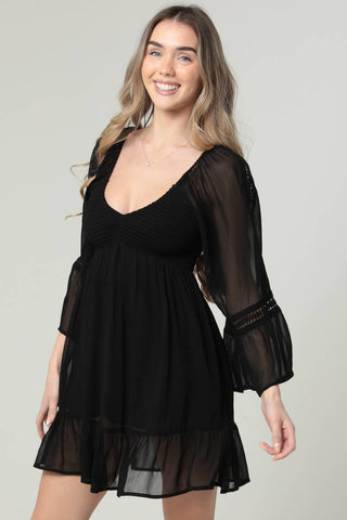 Sheer Sleeve Black Dress